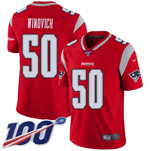 New England Patriots Football #50 100th Season Inverted Limited Red Men Chase Winovich NFL Jersey->women nfl jersey->Women Jersey